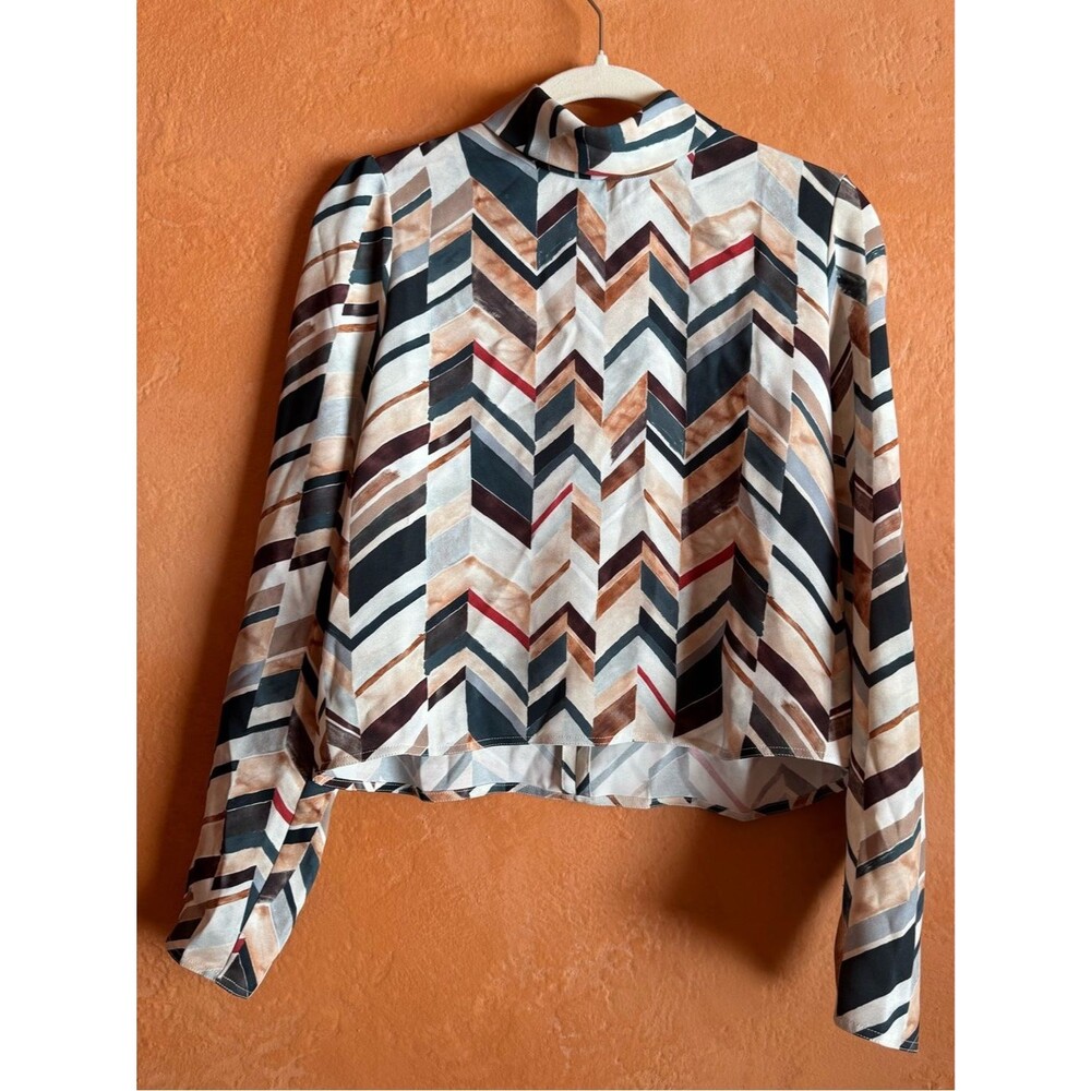 Babaton Campbell Blouse Aritzia Mock Neck Abstract Geometric Top S